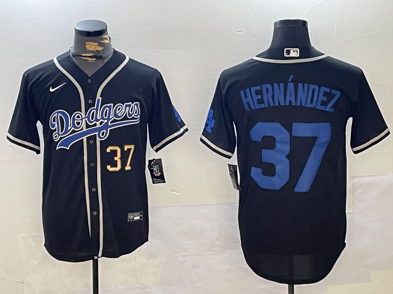 Men Los Angeles Dodgers 37 Hernandez Black Game 2024 Nike MLB Jersey style 11212